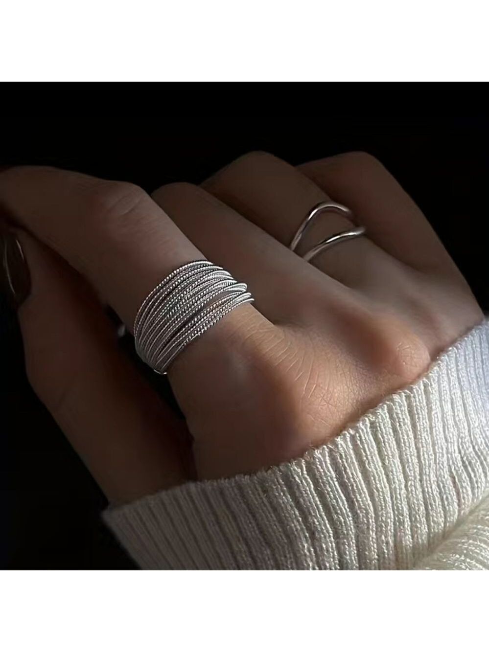 Multi-line Niche Design Finger Ring Opening Adjustable - Picture 5 of 7